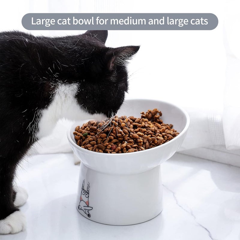 OMAYKEY 6.5 Inch Extra Wide Ceramic Raised Cat Bowl Set, Tilted Elevated Cat Bowls for Food and Water, Prevent Whisker Fatigue, Stress Free, Less Vomiting, Protect Spine, White & Grey - Image 2